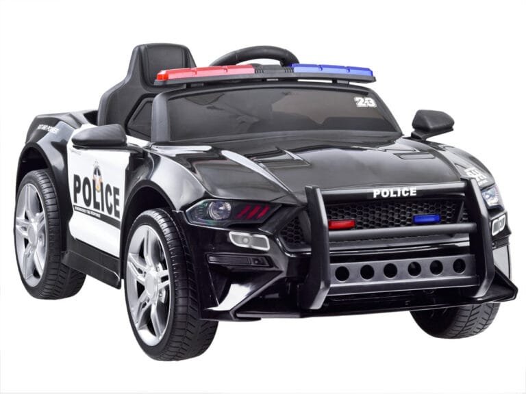 vaikiškas elektrinis policijos automobilis radiovozis su pulteliu