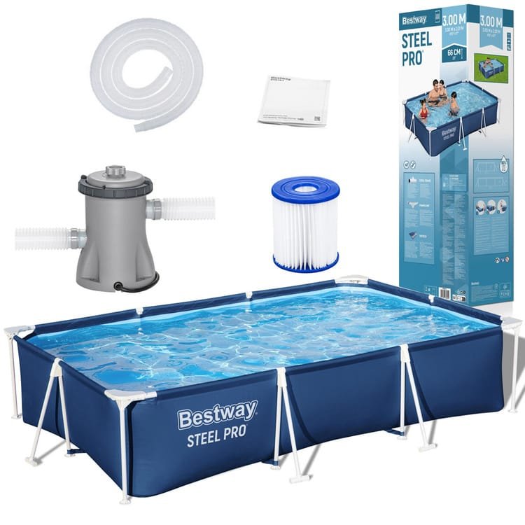 Karkasinis baseinas Bestway Steel Pro 56411, 300 x 201 x 66 cm, mėlynas, 3300 L