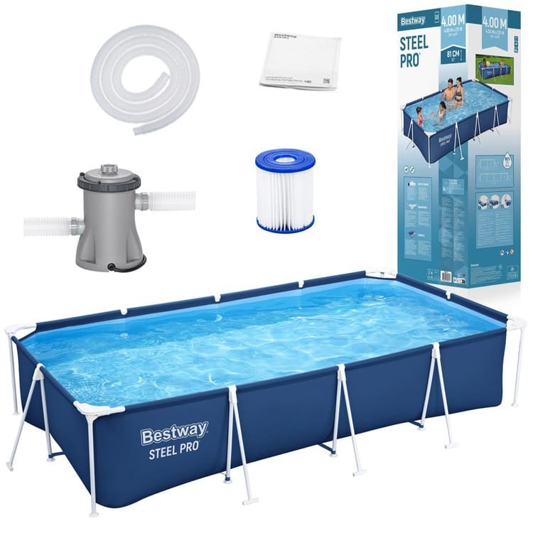 Karkasinis baseinas Bestway Steel Pro 56424, 400 x 211 x 81 cm, 5700 L, mėlynas/baltas