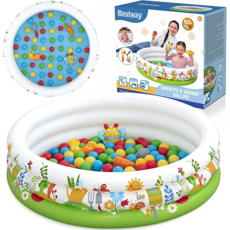 Bestway sausas baseinas su kamuoliais GĖLIŲ 102x25cm + 50 kamuoliukų ir žaislų 52466