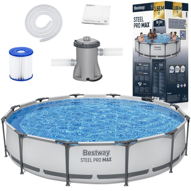 Karkasinis baseinas Bestway Steel Pro MAX 56416, 366 x 76 cm, 6473 L, pilkas