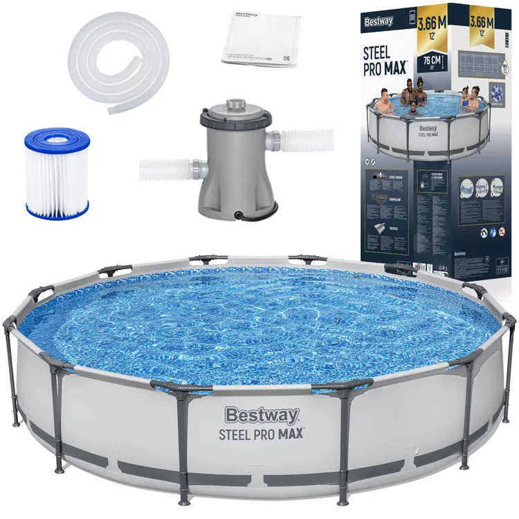 Karkasinis baseinas Bestway Steel Pro MAX 56416, 366 x 76 cm, 6473 L, pilkas