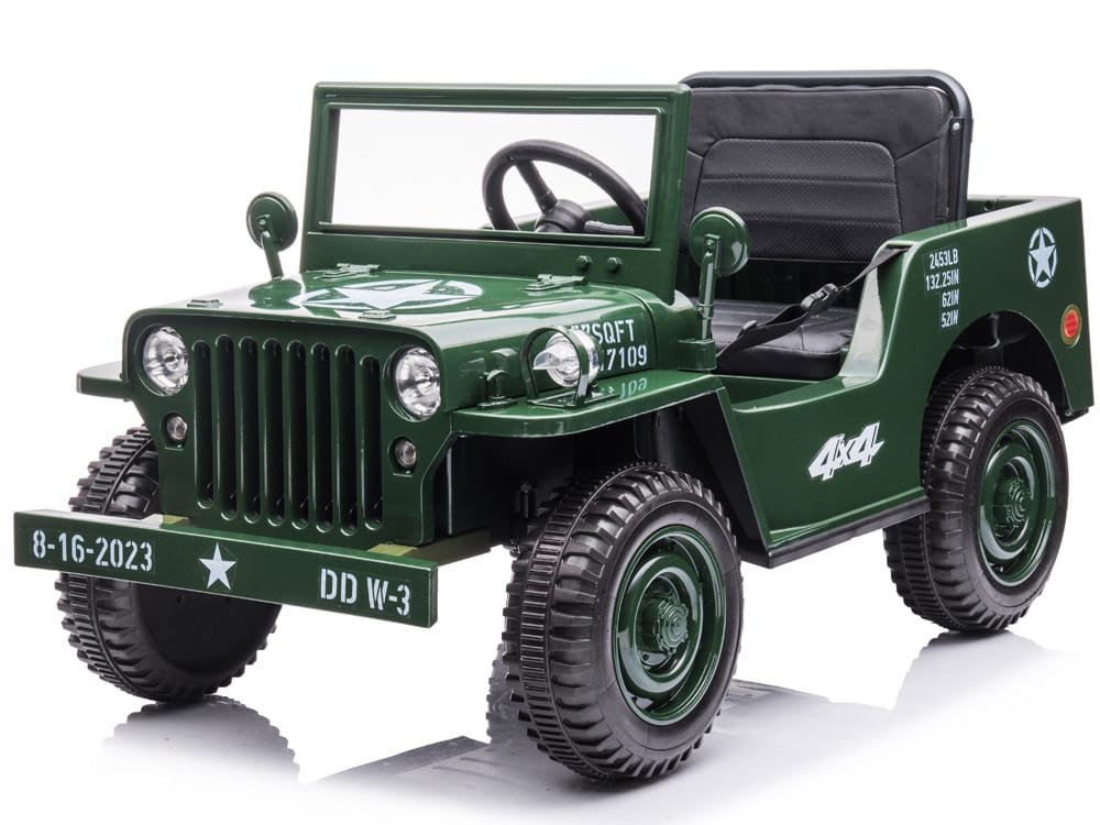elektrinis Automobilis Military Willys SU nuotolinio valdymo pulteliu žalias