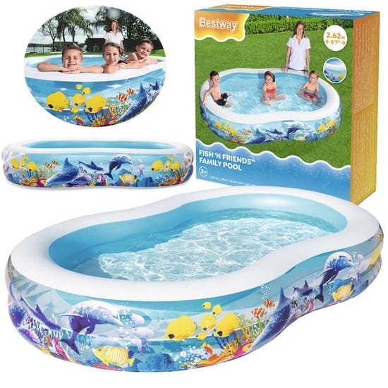 Baseinas, pripučiamas/vaikiškas Bestway Play Pool 54118, mėlyna sp./įvairių spalvų 262 cm x 157 cm x 46 cm