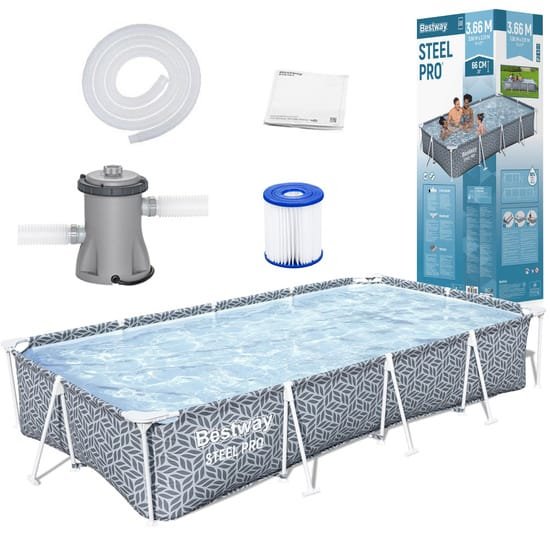 Karkasinis baseinas Bestway Steel Pro 561FV, 366 x 201 x 66 cm, pilkas, 4000 L