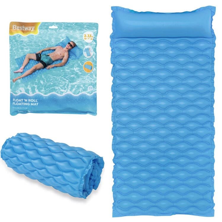 Pripučiamas čiužinys Bestway Floatn Roll 44020, 213x86 cm, mėlynas