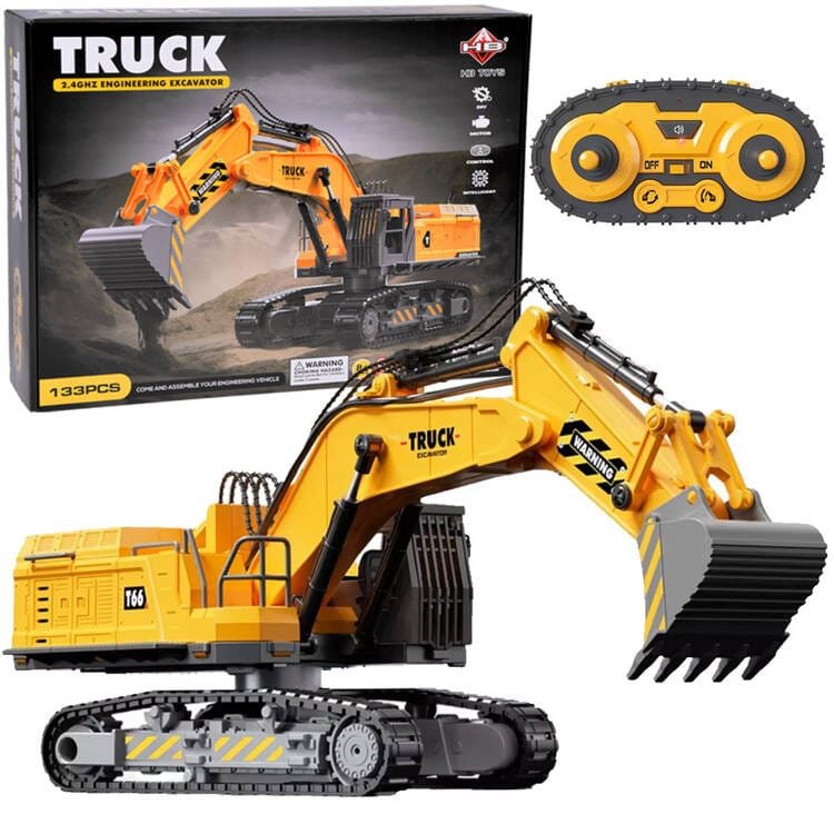 Ekskavatoriaus modelis surinkimui, 133 detalių rinkinys + nuotoliniu būdu valdomas RC pultelis STEAM RC0695
