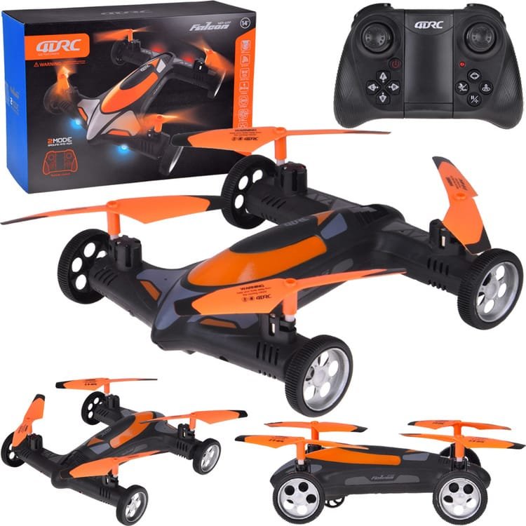 Nuotoliniu būdu valdomas DRONE kvadrokopteris su kamera 2 viename skraidantis + važiuojantis RC0725 PO